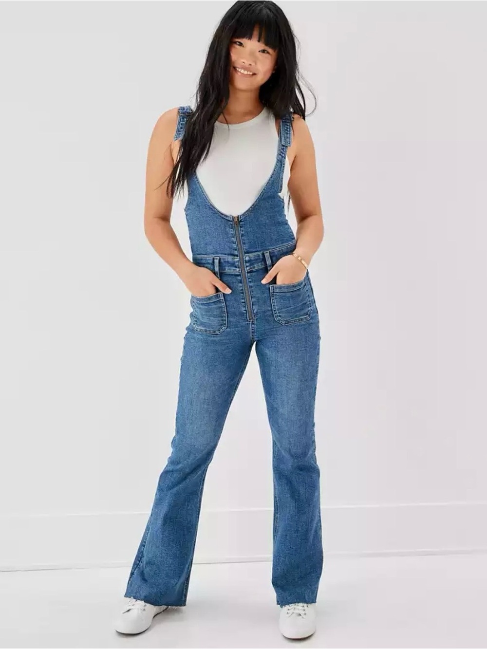 American Eagle Flare Overalls Women’s 16 Regular Super Stretch Denim Jumpsuit